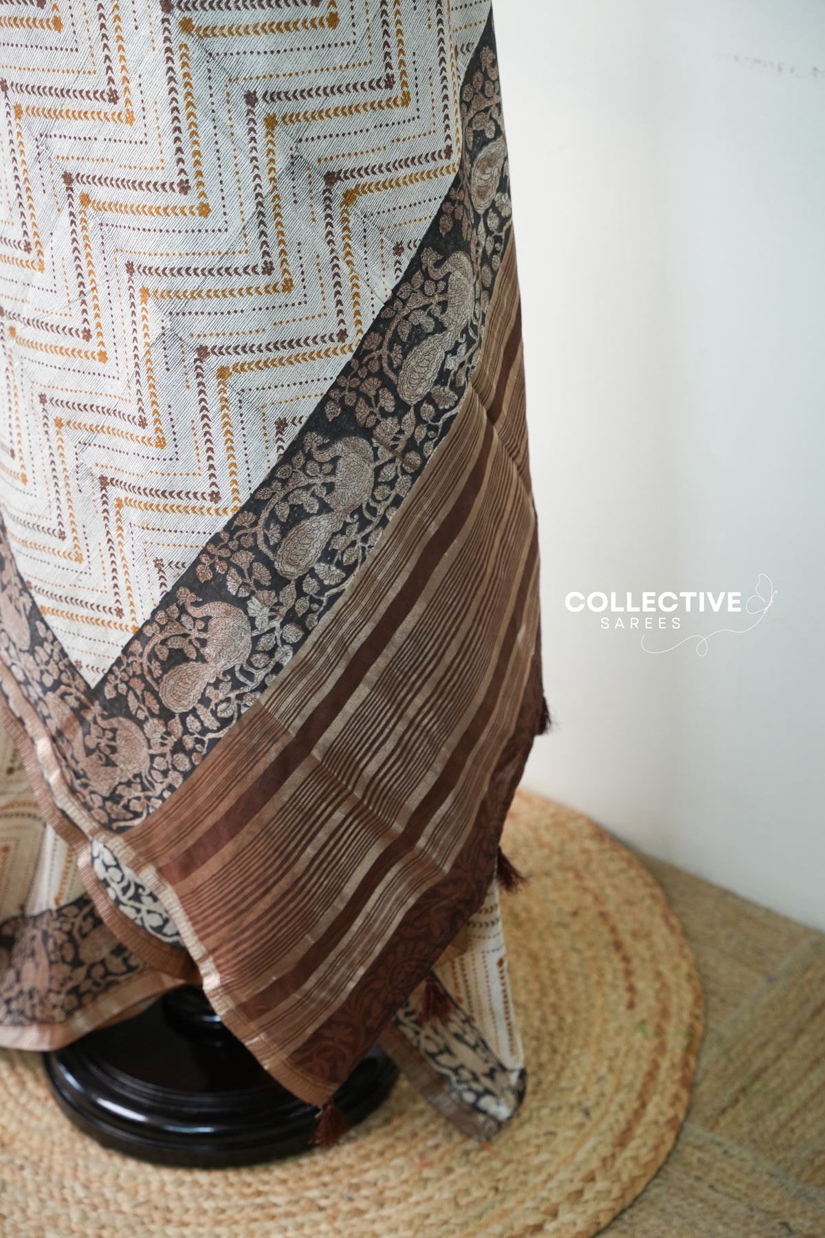 Semi Modal Silk Saree — Beige & Coffee Brown — product view 3