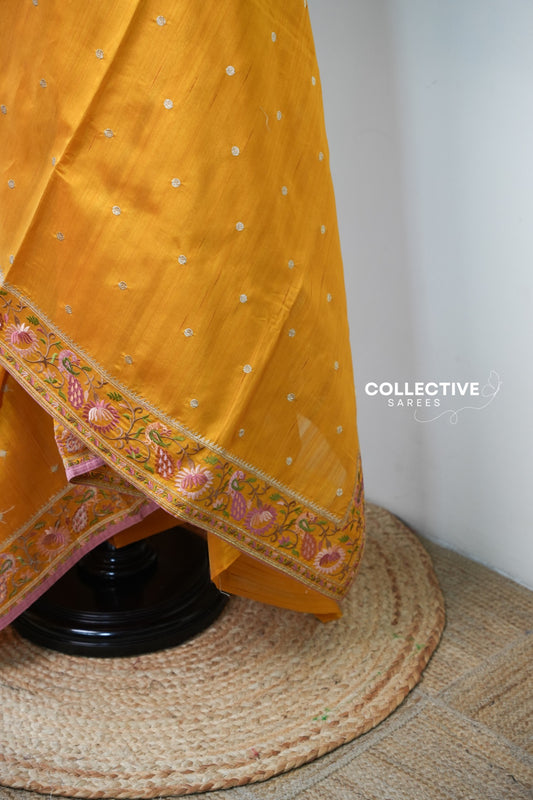Semi Tussar Saree — Mustard Yellow