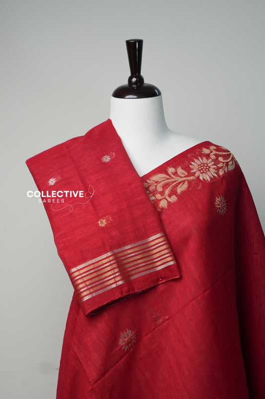 Semi Jute Silk Saree — Red