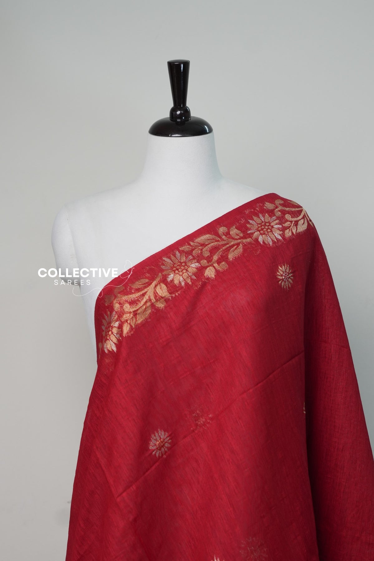 Semi Jute Silk Saree — Red