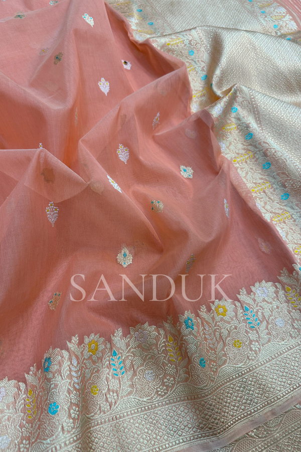 Peach Silk by cotton (Saree)