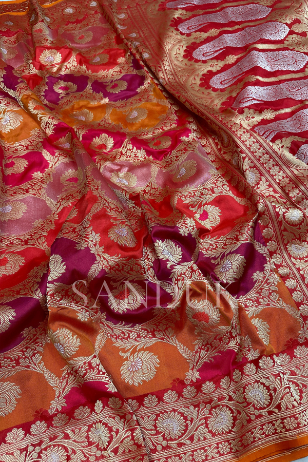 Lotus Jangla Red Saree