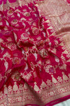 Ruby Red Katan Silk Jangla Saree