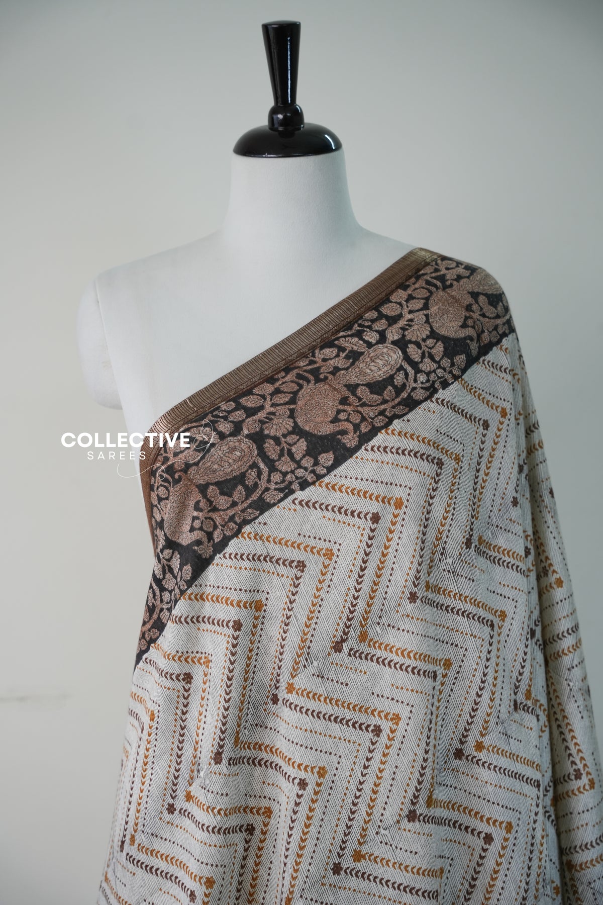 Semi Modal Silk Saree — Beige & Coffee Brown — product view 4