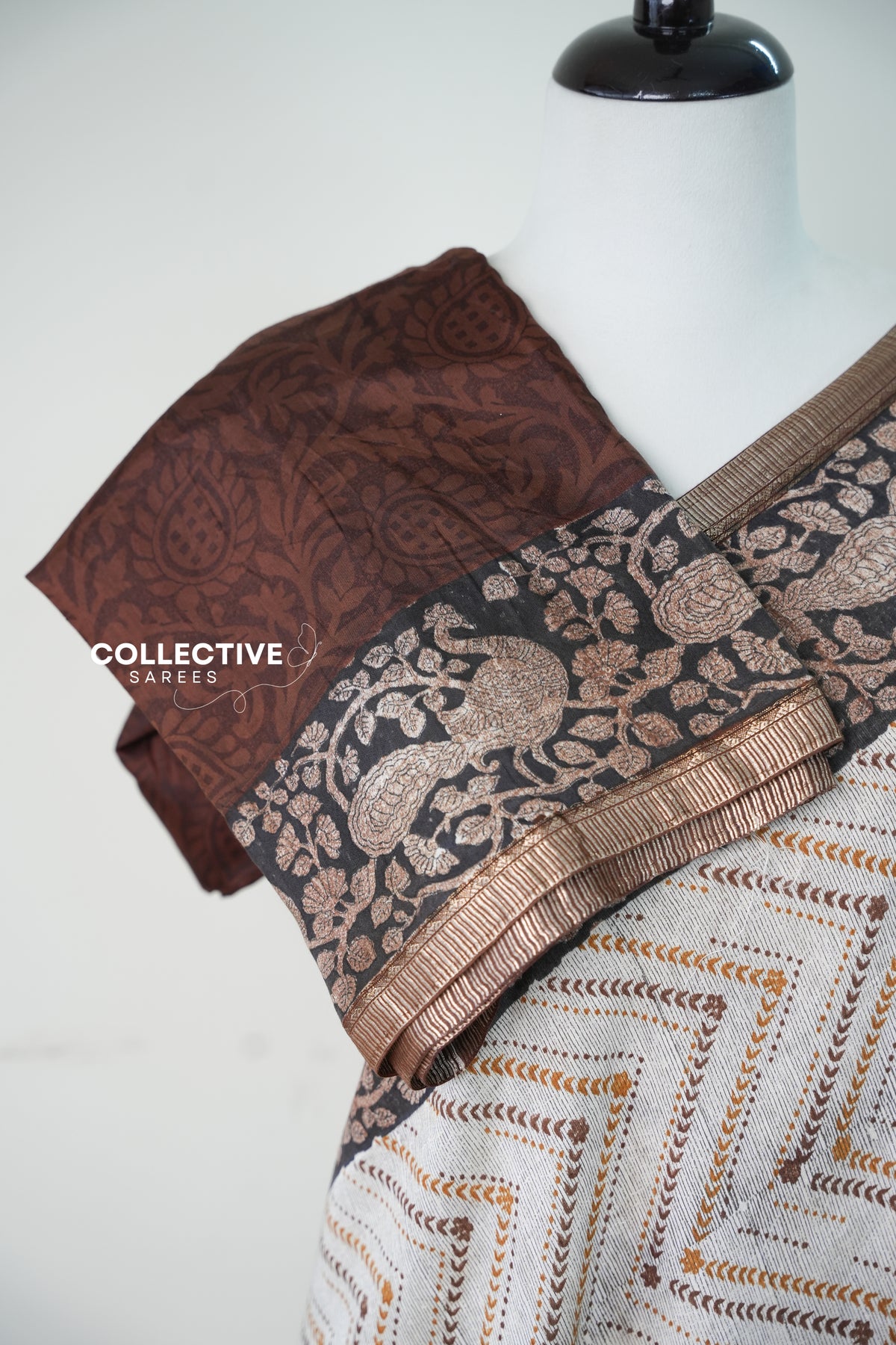 Semi Modal Silk Saree — Beige & Coffee Brown — product view 2