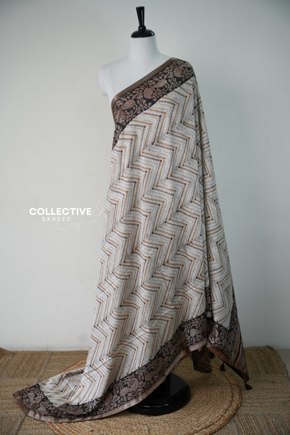 Semi Modal Silk Saree — Beige & Coffee Brown — product view 1