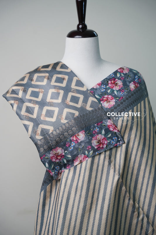 Dark ash soft tissue saree with included blouse piece