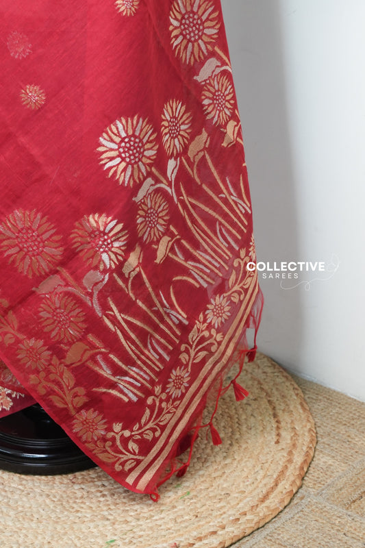 Semi Jute Silk Saree — Red