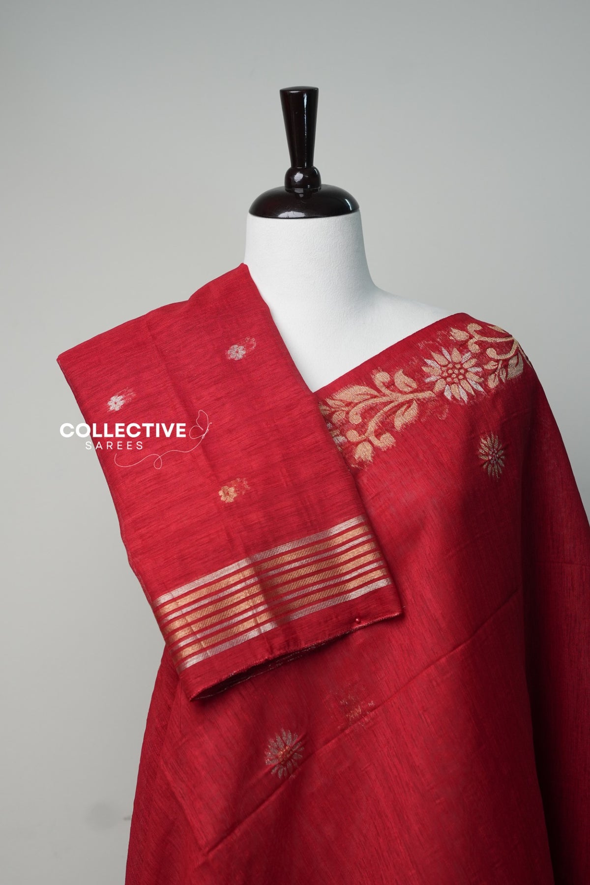 Semi Jute Silk Saree — Red