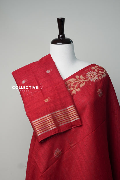 Semi Jute Silk Saree — Red