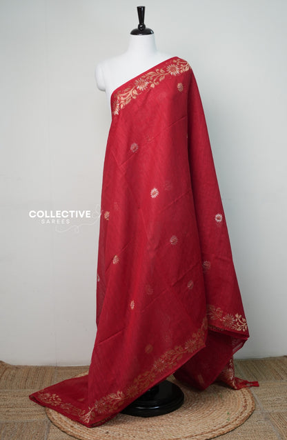Semi Jute Silk Saree — Red
